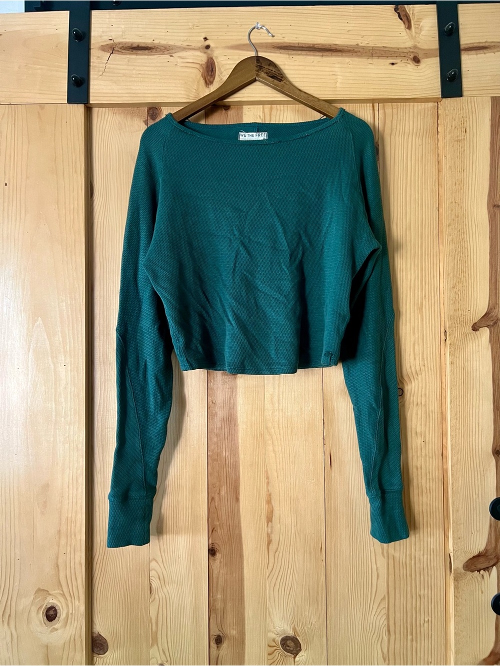 We The Free Teal Long-Sleeve Cropped Knit Top